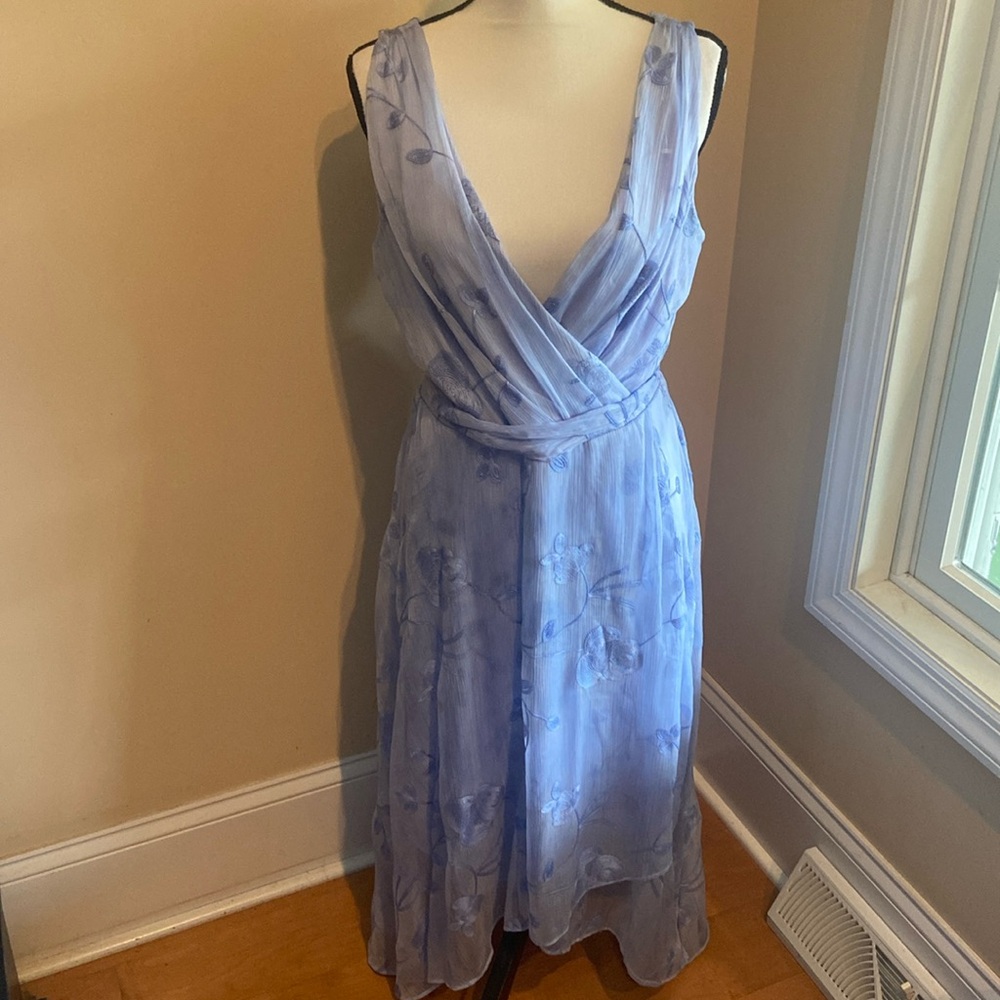 DKNY NWT Embroidered Sleeveless Light Blue Size 14 Floral Print Dress